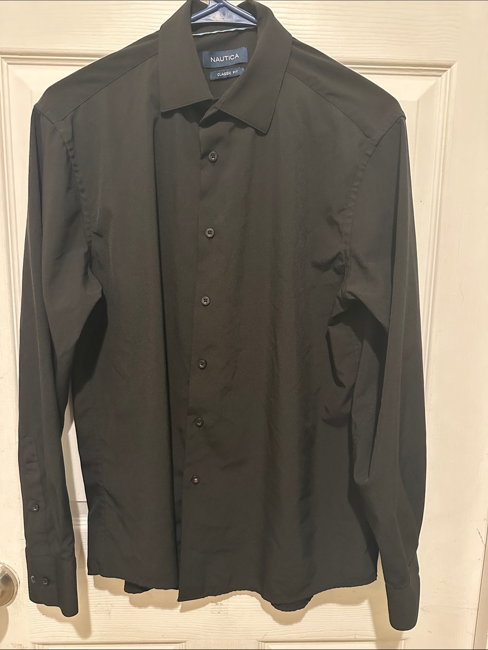 Nautica Men's Solid Black Button-Up Dress Shirt